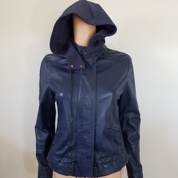 Emporio Armani Jackets & Blazers - Emporio Armani Leather Jacket Blue Hoodie Size 8